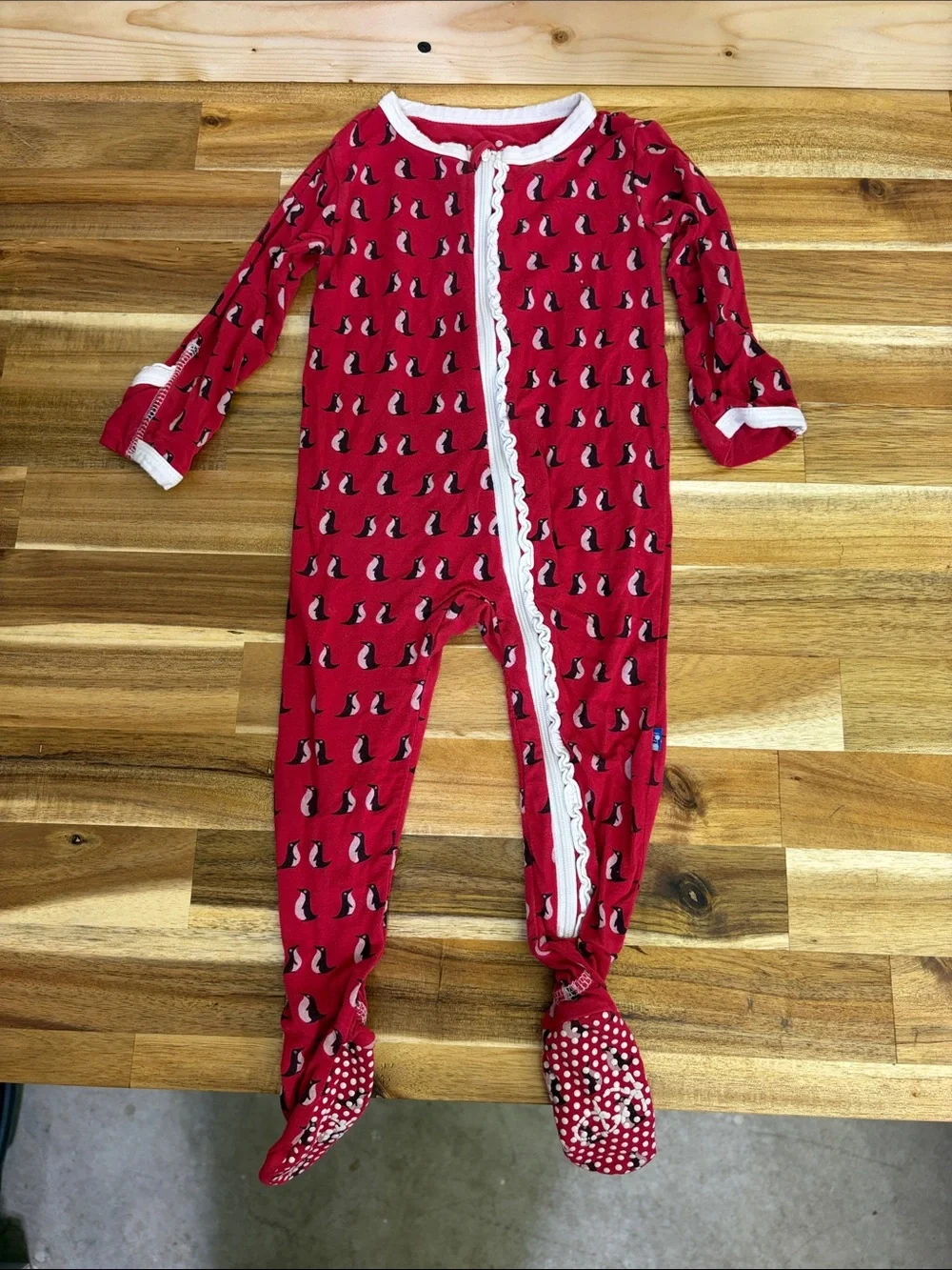 Kickee Pants Red Penguin Print Footed One-Piece